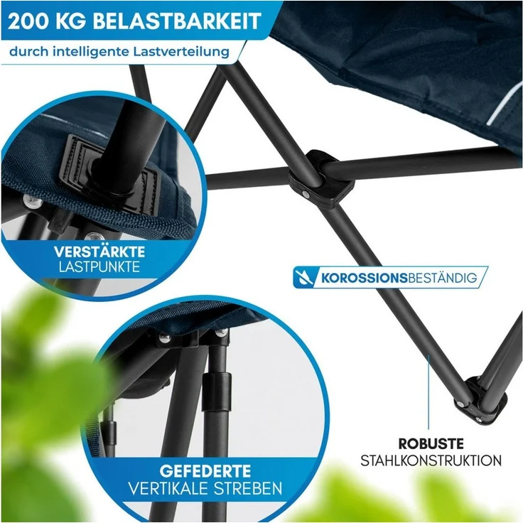 Nordmut Campingstuhl Klappstuhl faltbar, Outdoor Strand Angeln Garten, 200 kg, Armlehne (Spar-Set, 2 St), Kühltasche, Getränkehalter, breite Sitzfläche, gepolstert, wetterfest – Bild 4