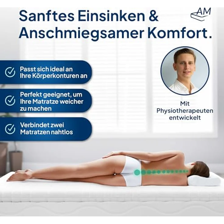AM Qualitätsmatratzen Visco Topper 180x200cm, Memory Foam H2, Oeko-TEX zertifiziert, waschbarer Bezug, Made in Germany, druckentlastend und klimaregulierend – Bild 2