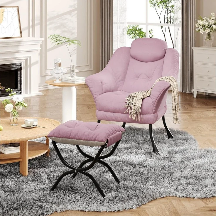 GarveeMore Ohrensessel Relaxsessel mit Hocker Ohrensessel Polstersessel Faulsessel – Bild 2