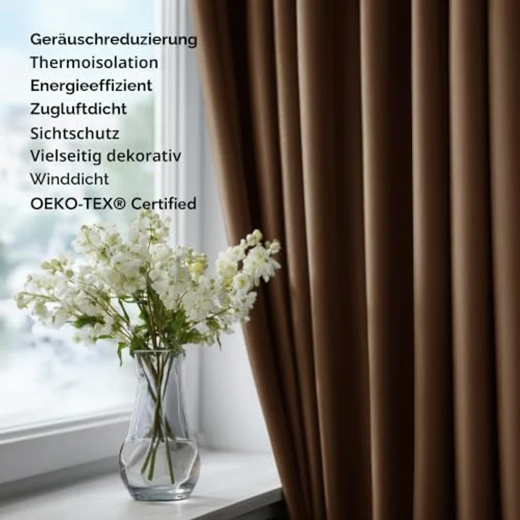 Deconovo Vorhang Blickdicht mit Ösen Übergardinen Thermovorhang Braun | 2er Set, H220 x B140 cm, Vorhang Verdunkelnd, Sichtschutz, UV-Schutz, Ösenschal, für Schlafzimmer Wohnzimmer Kinderzimmer – Bild 9