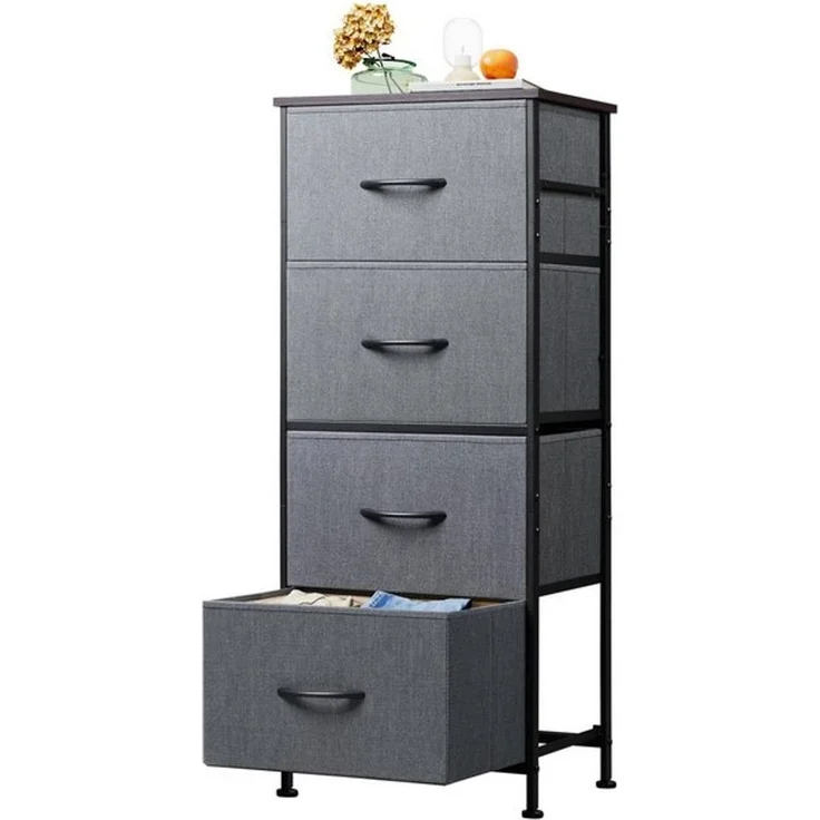 WLIVE Kommode Kommodenschrank, Sideboard mit 4 Schubladen, 40×30×98 cm, Metallrahmen, verstellbare Füße für Schlafzimmer/Flur – Bild 4