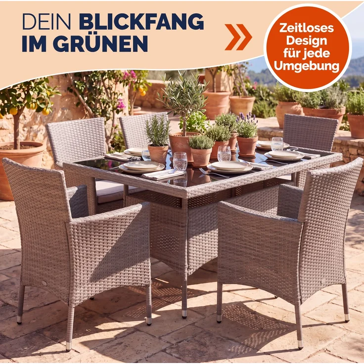 CASARIA® Gartenstühle Polyrattan 6er Set Creme – Bild 8