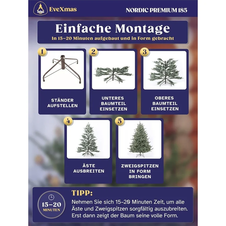 EveXmas Nordic Premium Künstlicher Weihnachtsbaum Grün 185 cm – 686 Astspitzen, inkl. klappbarem Metallständer – Bild 5
