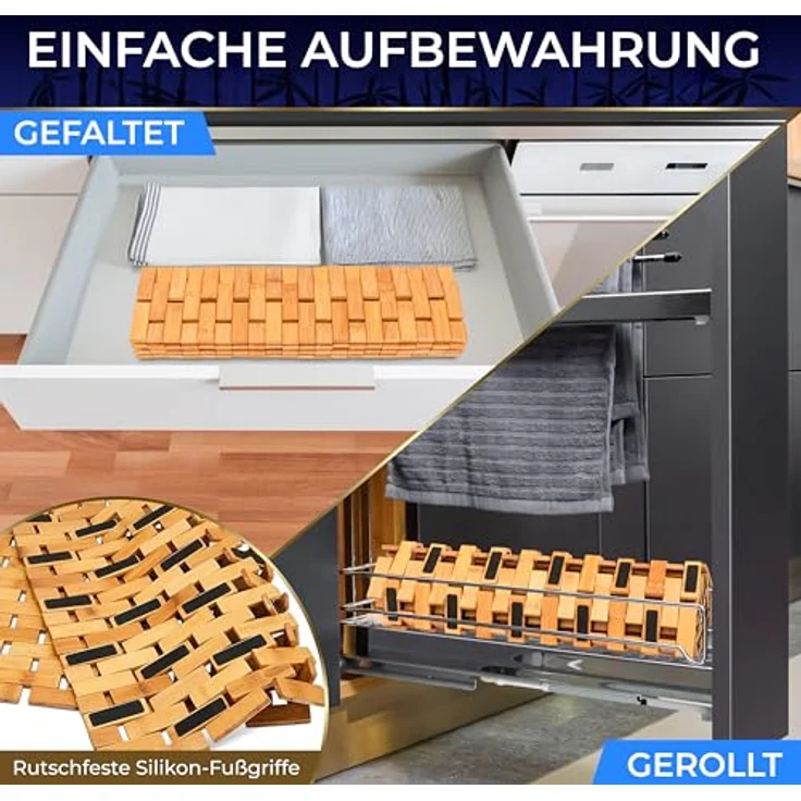 SereneLife Bambusmatte, 40x60cm Antirutschmatte Dusche, Schimmelresistent | Bambusteppich Rollbar, für Bad, Outdoor, Spa, Sauna, Küche und Terasse, Schnell Trocknend – Bild 4