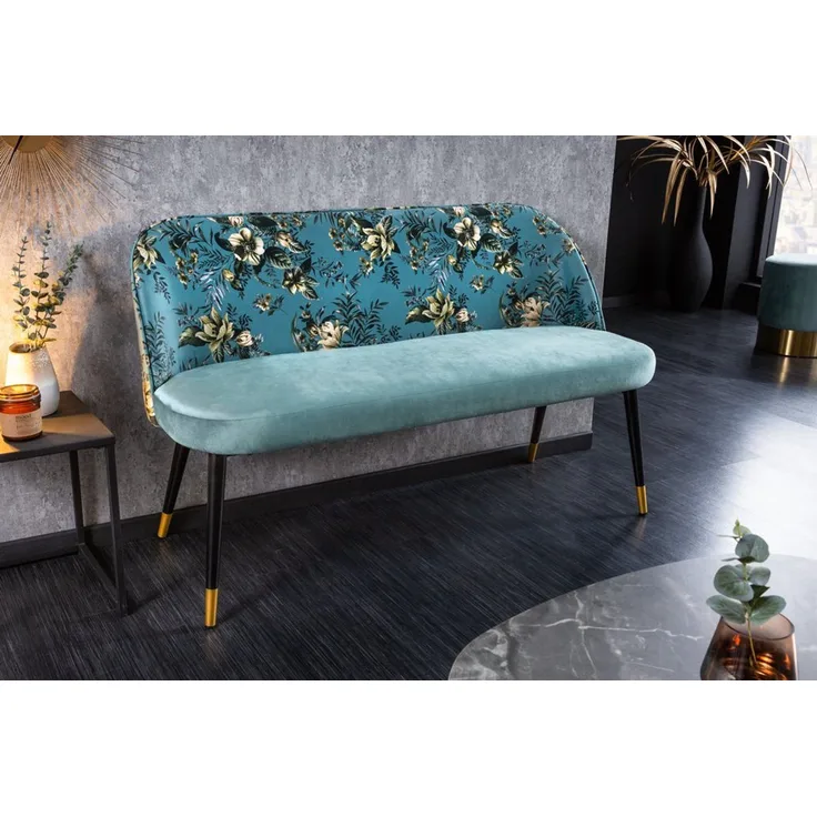 riess-ambiente Sitzbank PRÊT-À-PORTER türkis / schwarz (Einzelartikel, 1-St), Wohnzimmer · Samt · Metall · florales Design · Retro
