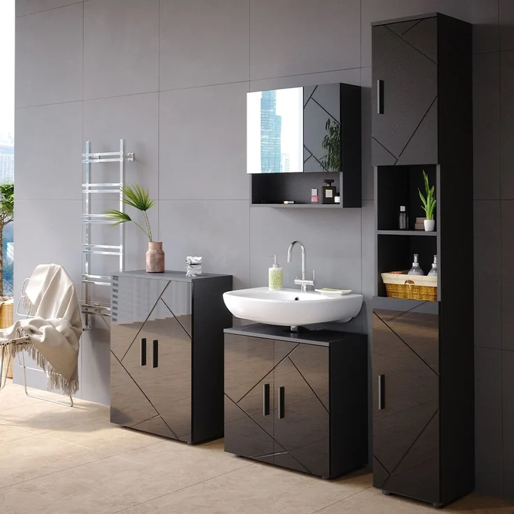 Vicco 'Irma' Badschrank mit 2 Türen und 6 Fächer, Holz, 192 x 30 x 30 cm, Anthrazit – Bild 4