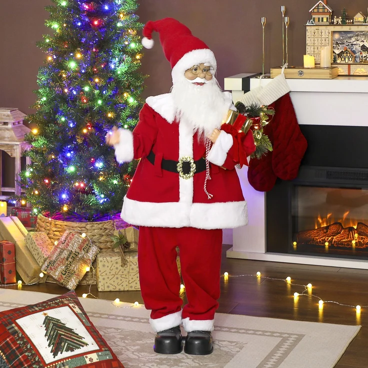 Wohnora-Weihnachtsmannfigur, stehender Weihnachtsmann, sprachgesteuert, mit blinkenden LED-Lichtern, beweglichen Armen, 120 cm, rot,H 1200cm x T 530cm x B 360cm – Bild 4