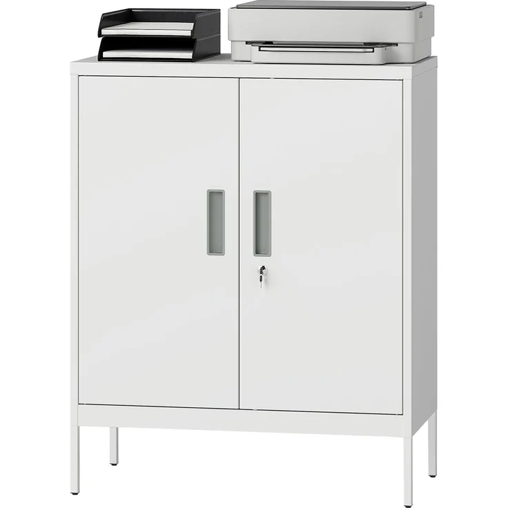 Verschließbarer Stahlschrank mit 2 Türen, Büroschrank, verstellbare Regale, für Homeoffice, Wohnzimmer, Garage, Weiß--Weiß--100x40x80cm--YOUDENOVA – Bild 2
