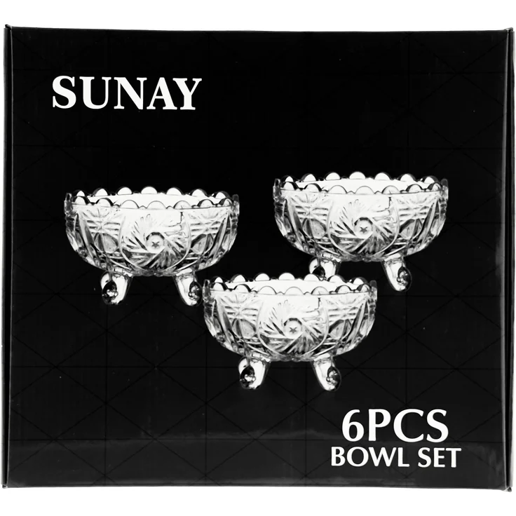 6 Tlg. Set Servierschale aus Glas Oval Glasschalen mit Muster für Snacks, Bowl, Dips – Bild 7