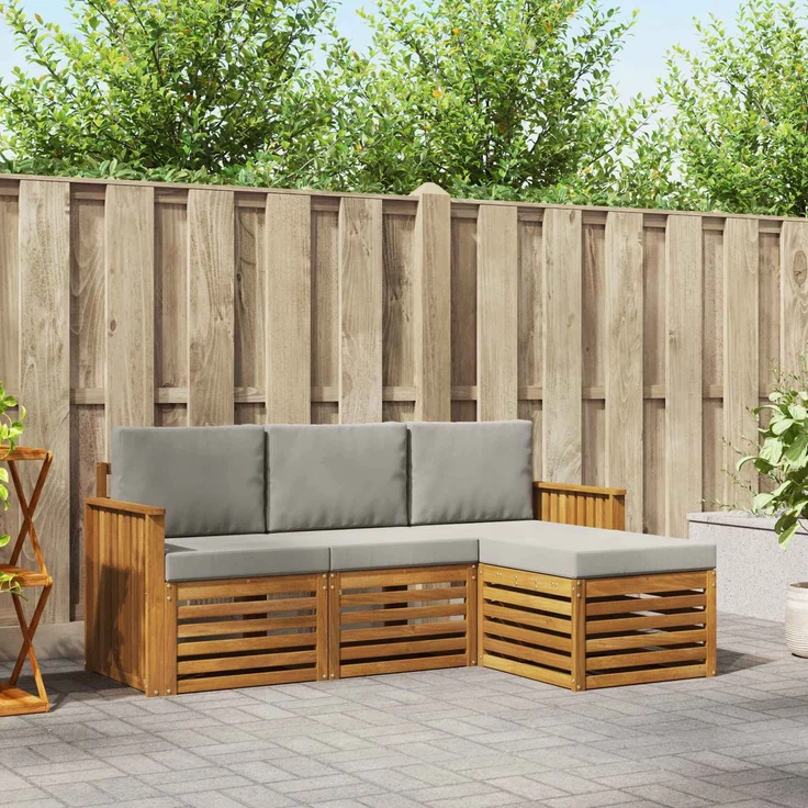 vidaXL Outdoor-Sofagarnitur 4 stk. 4-Sitzer Natur und Hellgrau 3374606 – Bild 1