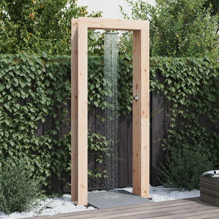vidaXL Gartendusche 226 cm Massivholz Kiefer und Edelstahl Natur 886336 – Bild 1