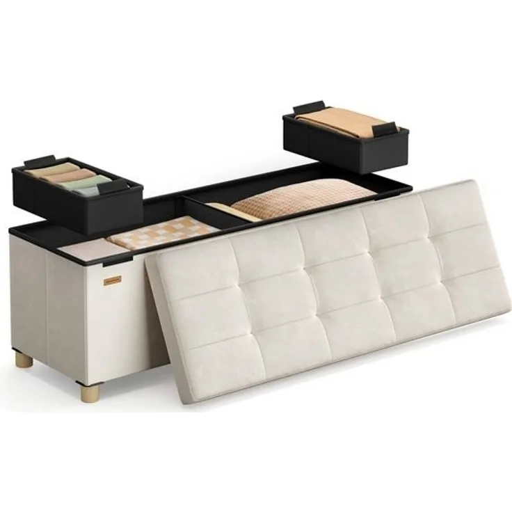 SONGMICS Sitzbank mit Stauraum, Hocker faltbar, 38 x 110 x 40 cm, Aufbewahrungsbox mit Deckel, Fußhocker 112 L, Samt, bis 300 kg belastbar, Flur Wohnzimmer Schlafzimmer