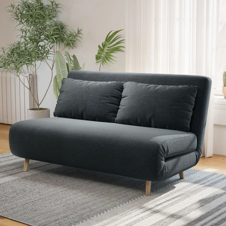Schlafsofa, Gästebett, 3-fach verstellbare Rückenlehne, Kordoptik, bis 120 kg, 141 x 90 x 81 cm, Dunkelgrau--Dunkelgrau--141x90x81cm--YOUDENOVA – Bild 4