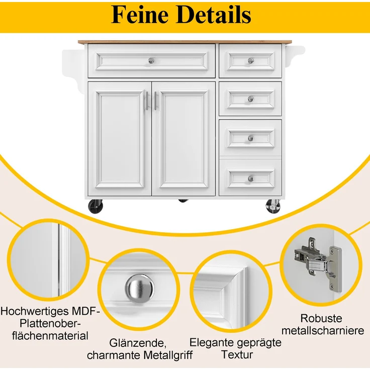 Abrihome Kücheninsel mit Stauraum 110x45-75x92 cm, Weiß – Bild 3