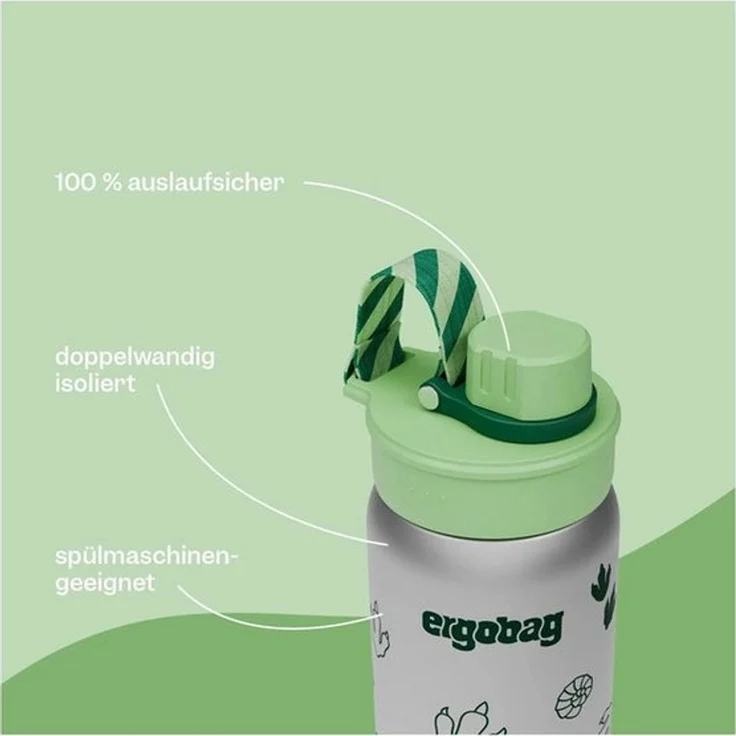 ergobag Trinkflasche Edelstahl Trinkflasche, auslaufsicher und kohlensäuregeeignet – Bild 2