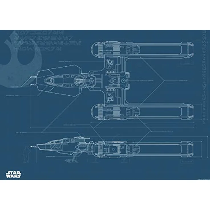 Komar Wandbild | Star Wars EP9 Blueprint Y-Wing | 40 x 30 cm, fotorealistischer Kunstdruck, geeignet für Kinder- und Jugendzimmer, ohne Rahmen, Premium-Poster Fotopapier