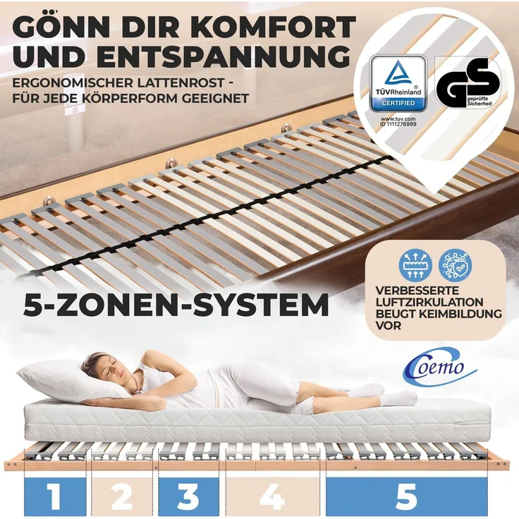 Coemo Starrer Lattenrost "EasyLat" 80x200 cm mit Mittelgurt & 28 Leisten – Bild 6