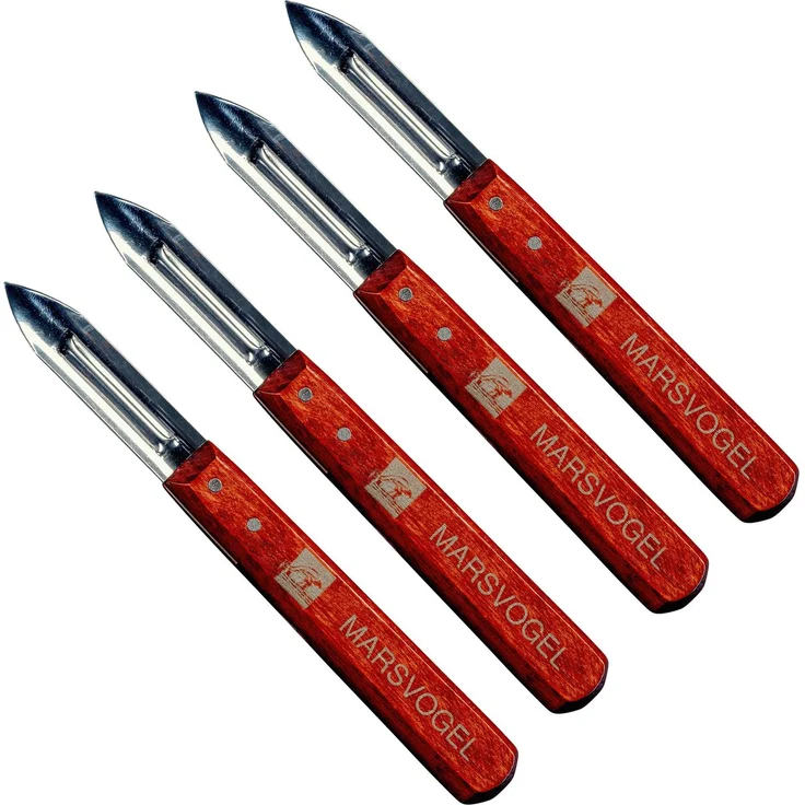 Neustanlo | 4er Set Universal Sparschäler mit Holzgriff | Universalschäler mit 2-schneidiger Edelstahl Klinge | robuster Schäler für Gemüse und Obst | Qualität by Marsvogel Solingen – Bild 1