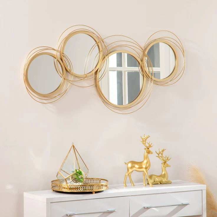 Spiegel-Set Wanddekoration mit 4 runden Spiegeln für Wohnzimmerdeko, eleganter Wandschmuck aus Metall--Gold--107x4x56cm--YOUDENOVA – Bild 2