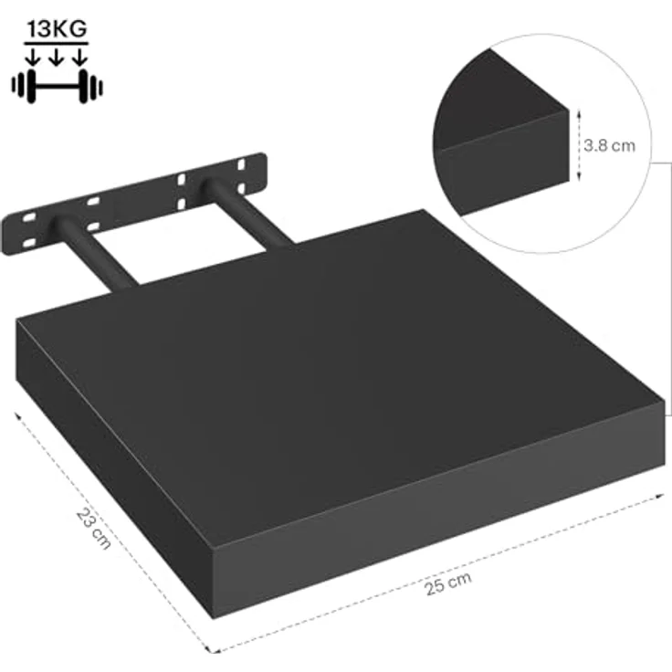 eSituro Wandregal, schwebendes Regal für Wandmontage, Schweberegal Hängeregal Wandbrett im Wohnzimmer Schlafzimmer Küche Badezimmer, schwarz modern, MDF, 25 x 3,8 x 22,9 cm – Bild 4