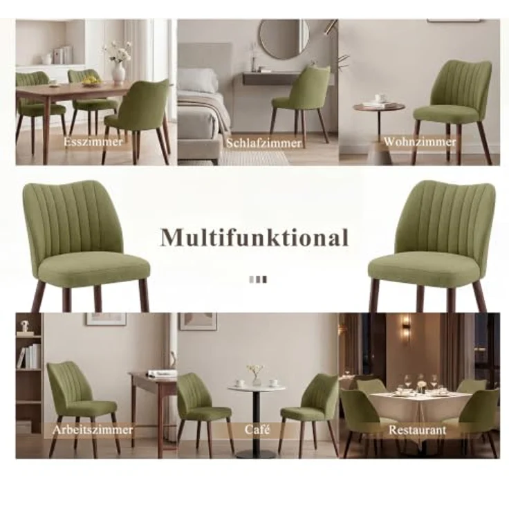 MALOL Esszimmerstühle 2er Set, Polsterstühl mit Rückenlehne, Ergonomisch Gepolsterte Küchenstühle mit vertikaler Rillenlehne, Moderne Esszimmer Stühle für Esstisch Wohnzimmer Café Restaurant, Grün – Bild 9