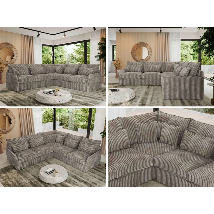 Ecksofa für Wohnzimmer, L-förmige Ecke mit losen Kissen, modular 4-Sitzer couchgarnitur - VERSO - Hellbraun Cord – Bild 2