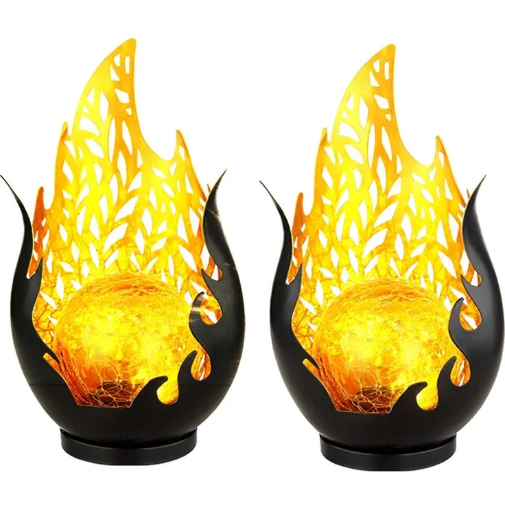 2x LED Solarleuchte, Wetterfest, schwarz, gold, Akku, H 26,5cm