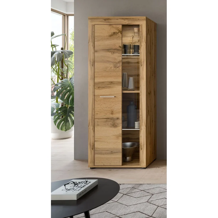 xonox. home Wohnen Jam X8BM9T10 Vitrine Glasvitrine Dekoschrank Glas-Kommode in Wotan Eiche Melamin, ca. B/H/T: 60 x 159 x 35 cm – Bild 6