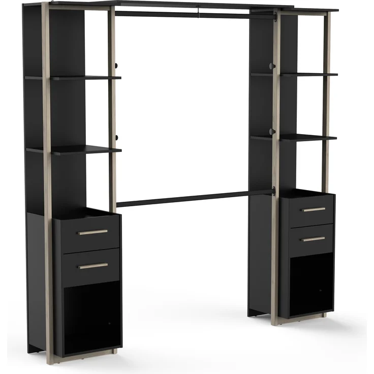 Calicosy Schrankset 2 Säulen, 4 Schubladen und Kleiderstange H204,4 cm – MOON - Schwarz – Bild 1