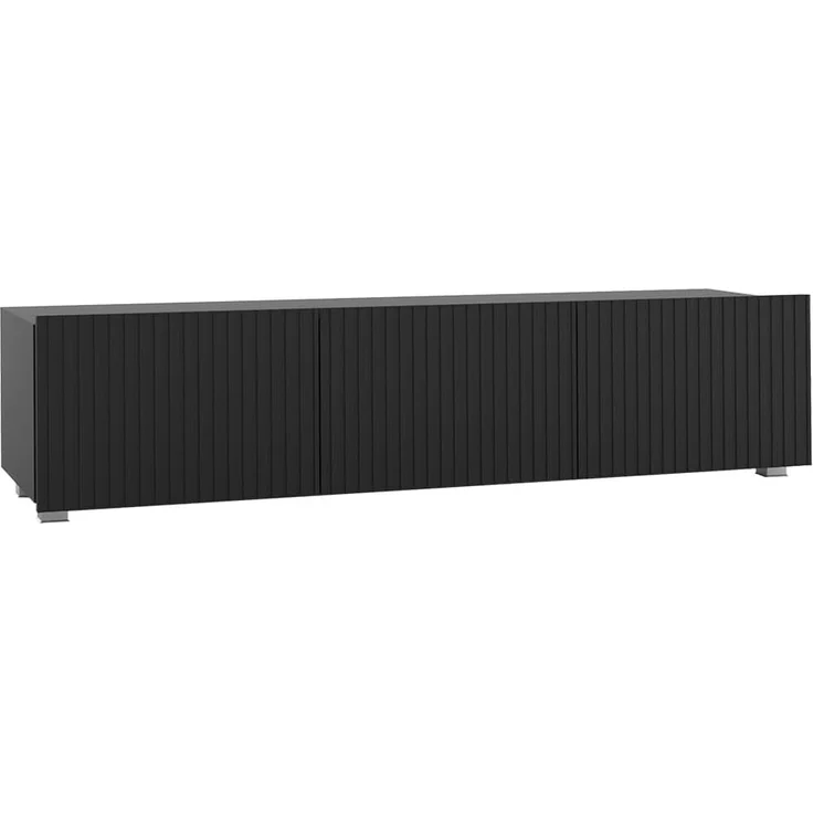 Lomadox Lowboard KEMPTEN-132, in schwarz matt, Rillenfront, 2-türig, 150 cm breit, Softclose – Bild 1