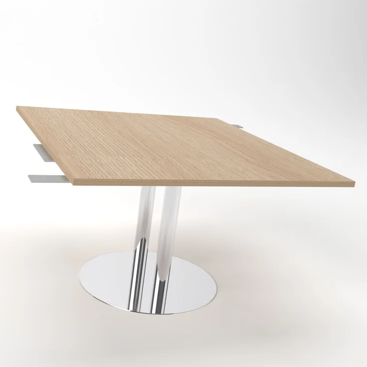 Rheinland Möbel Verkettungsplatte KONTI 120x130 cm – Erweiterungselement in Eiche mit verchromtem Tellerfuß, Anbautisch für KONTI Konferenztische 280/400/520 cm, modernes Verbindungselement für Besprechungstische