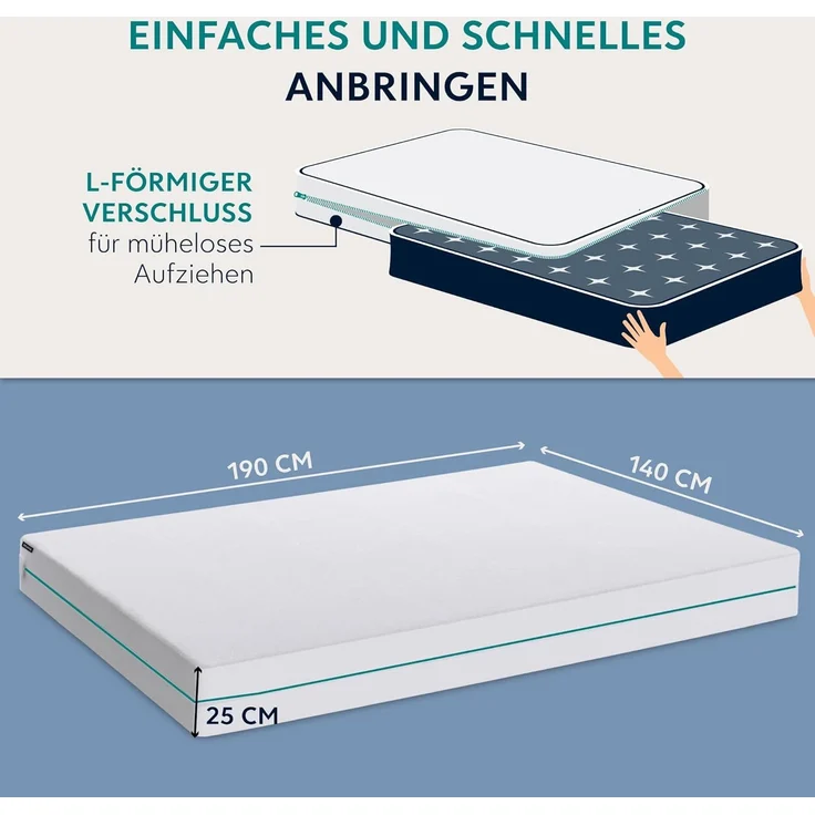 Dreamzie Matratzenbezug 140 x 190 x 25 cm gegen Milben und Bettwanzen - Milbenbezug Matratzen Komplett mit Reißverschluss - Matratzenschoner 140x190 für Allergiker - Wasserdicht, Bi-Ome und Öko-Tex – Bild 6