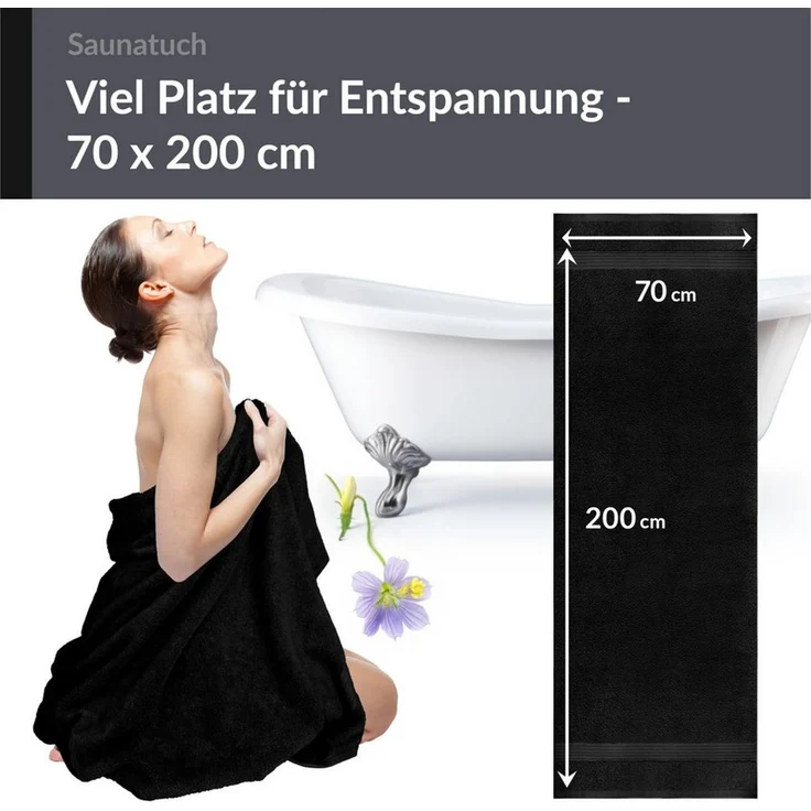 Lashuma Saunatuch Linz, Frottee (1-St), Saugstarkes Badetuch schwarz 70x200 cm – Bild 4