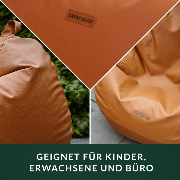 Green Bean® Sitzsack aus Kunstleder mit EPS Perlen Füllung - 90 x 70 cm - Bean Bag - - Cognac – Bild 3
