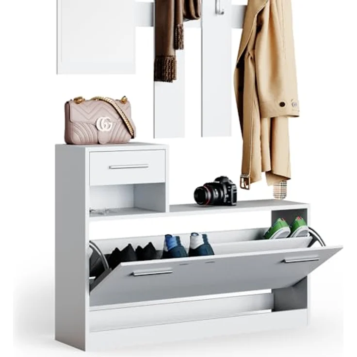 Vicco Garderobe Billy, Weiß, rechteckig mit Kleiderhaken, Hutablage und Schublade, 100x111.6x27.8 cm, Holzwerkstoff – Bild 5