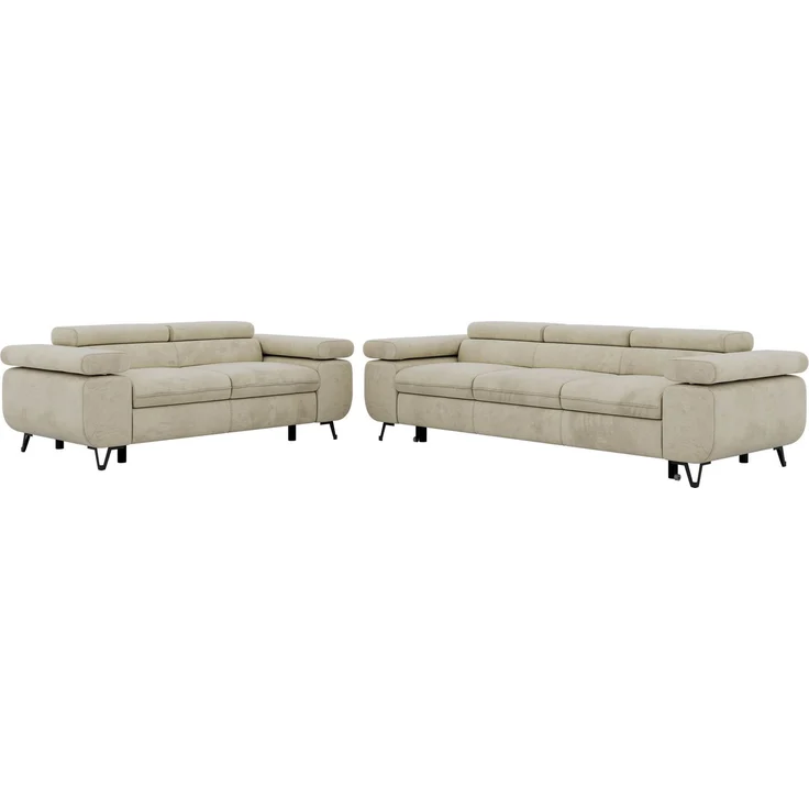 Sofagarnitur PETER 2-3 mit Schlaffunktion, verstellbare Kopfstützen und Armlehnen, freistehend, Wellenfederung, Couchgarnitur - Beige Velvet – Bild 8