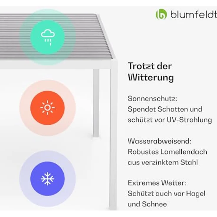 blumfeldt Pavillon LuminaHaven, Pergola 3x3m mit pulverbeschichtetem Aluminiumrahmen, wetterfest und UV-Schutz 50+ – Bild 5