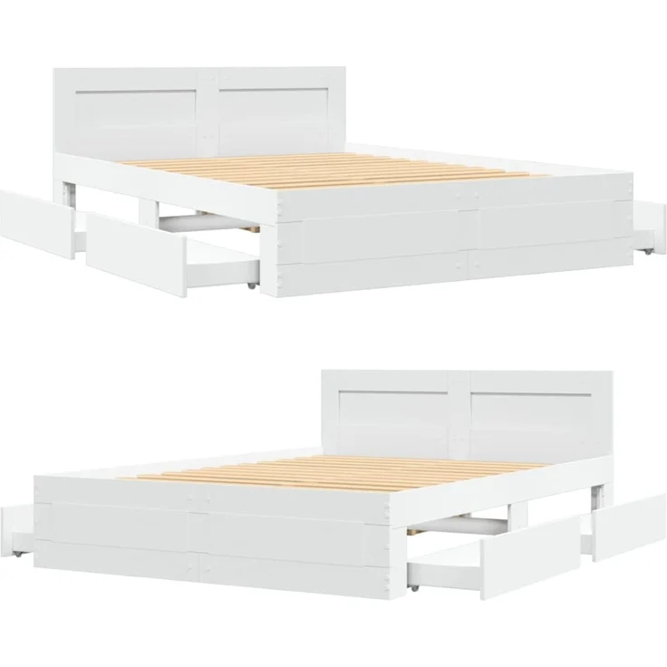 vidaXL Bettgestell mit Kopfteil ohne Matratze Weiß 120x200 cm 3295569 – Bild 7