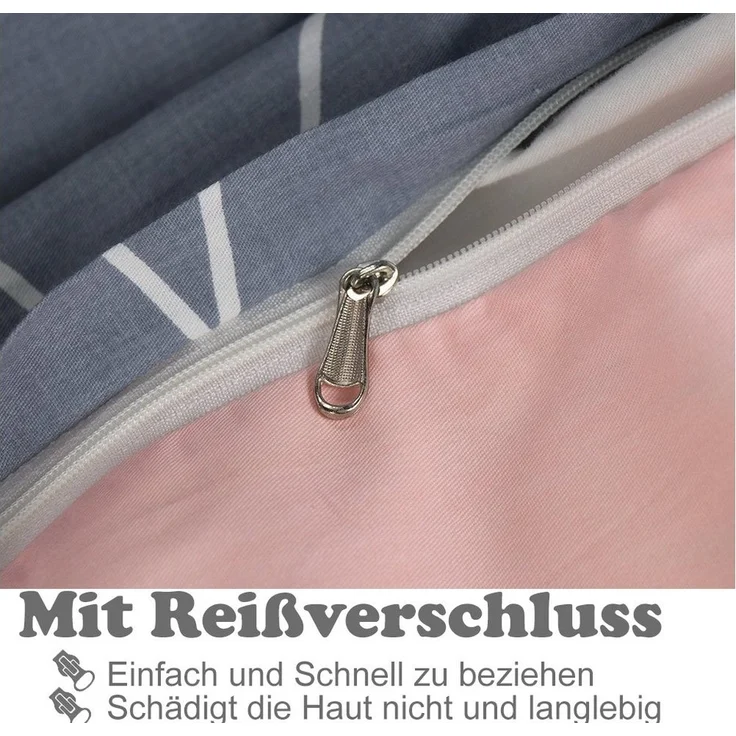 KEAYOO Bettwäsche XDD, Baumwolle, 2 teilig, 100% Baumwolle Grau Rosa Wendebettwäsche mit Reißverschluss – Bild 2