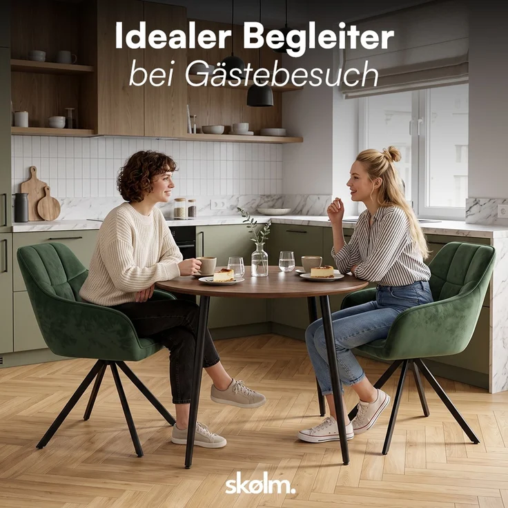 skølm 'Sköll' Esszimmerstühle, 2er Set, dunkelgrün, gepolstert mit Samt-Bezug, höhenverstellbar & drehbar, Polsterstühle mit Armlehnen, bis 150 kg belastbar – Bild 9