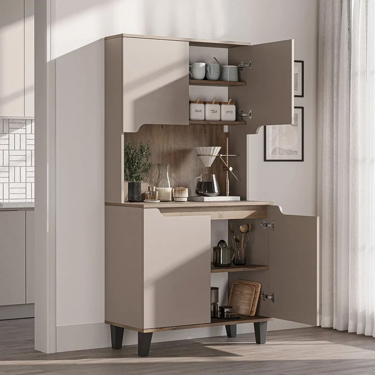 Roomart Küchenbuffet DEFNE mit Nische Kaffeebar Mikrowellenschrank Vorratsschrank, 5 Farben Offene Nische für Kaffeemaschine, 4 Türfächer – Bild 1