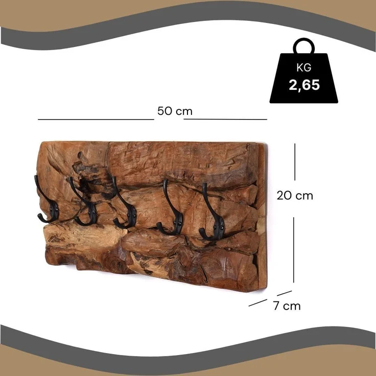 CREEDWOOD Wandgarderobe NATUR WANDGARDEROBE "MARA", 5 Haken, Treibholz, Garderobenpaneel – Bild 2