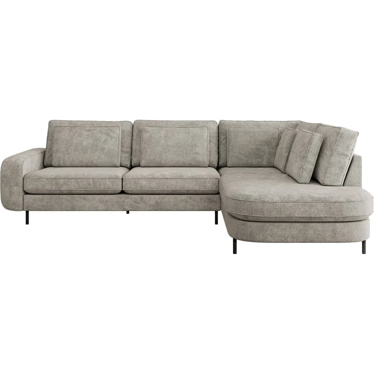 CALENO L-Form Ecksofa 317x225 cm, Massivholz-Rahmen & Wellenfedern, Sitzhöhe 51 cm, modernes Polstersofa rückenecht bezogen & freistehend - Hellgrau Schenille grob gewebt - Rechts Seite – Bild 7