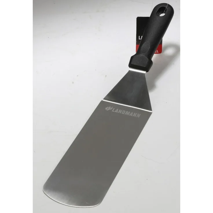 LANDMANN Burgerspachtel Edelstahl – großer Grillspachtel ca. 40×8×12 cm zum Wenden Pressen und Zubereiten von Burgern auf Grill Plancha oder Pfanne