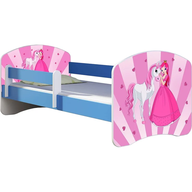 ACMA Kinderbett Jugendbett mit Einer Schublade und Matratze Blau mit Rausfallschutz Lattenrost II 140x70 160x80 180x80 (08 Princess, 180x80) – Bild 1