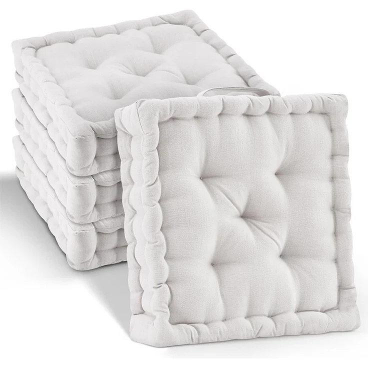 Beautissu Stuhlkissen 4er Set Bodenkissen Sitzkissen Mila, 50x50cm, Natur, Matratzenkissen 10cm, 100% Baumwolle Stuhlkissen Indoor & Outdoor – Bild 5