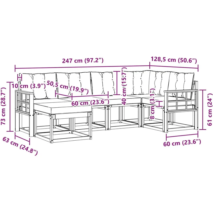 vidaXL Outdoor-Sofagarnitur 6 Stk. Weiß und Creme 3389648 – Bild 10