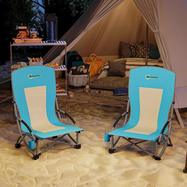 Outsunny Campingstuhl klappbar, mit Getränkehalter, Netzrückenlehne, Tragetasche (2er Set Campingstühle, 2 St), bis 120 kg Gartenstuhl für Garten Strand – Bild 8