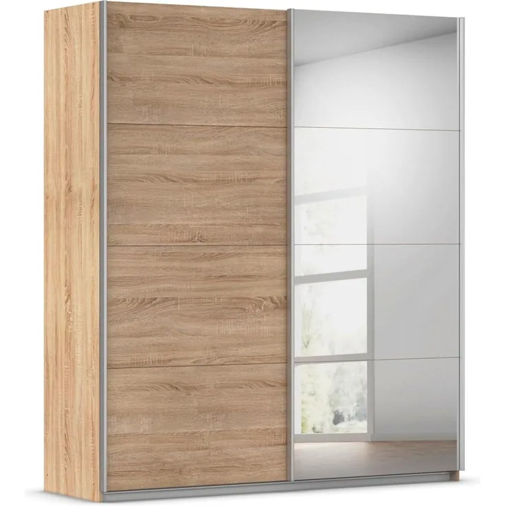 Rauch Schwebetürenschrank mit Spiegel 2-türig, Eiche Sonoma, BxHxT 181 x 210 x 62 cm