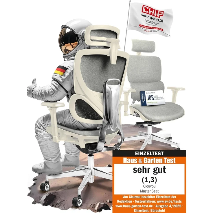 CLOUVOU MasterSeat Bürostuhl Ergonomisch [TESTSIEGER] Schreibtischstuhl 100% individuell einstellbar | Büro Stuhl & Gaming Stuhl | Computerstuhl Home Office Chair Ergonomic | Drehstuhl 150 kg – Bild 1